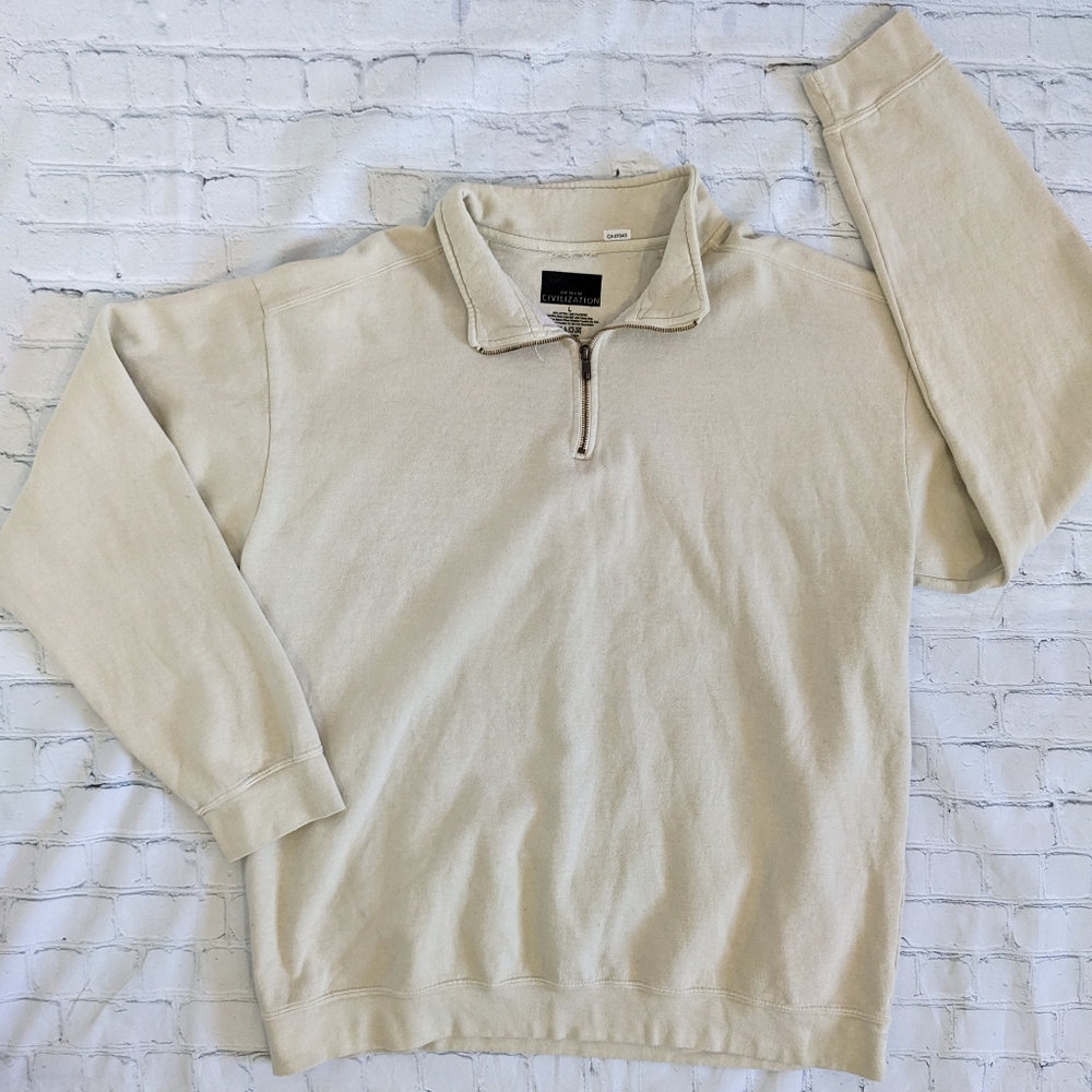 DENIM CIVILIZATION Pullover Oversized Zip Neck Unisex Sweater